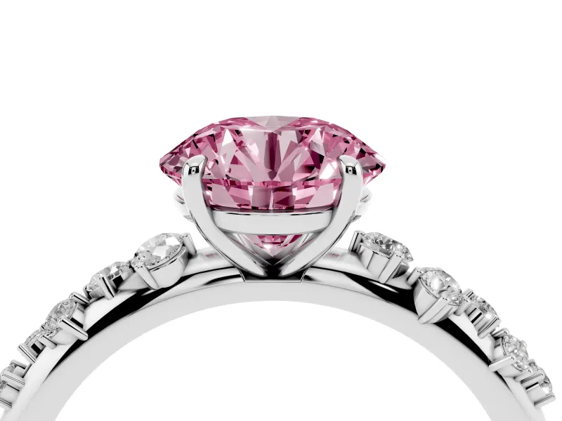 Fancy Pink Round Cut Diamond Cluster Solitaire Ring Set in Platinum with Prong Setting