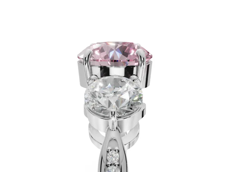 Round Three Stone Engagement Ring Setting for a Fancy Pink Lab-Grown Diamond | Tapered Pave Band | Platinum