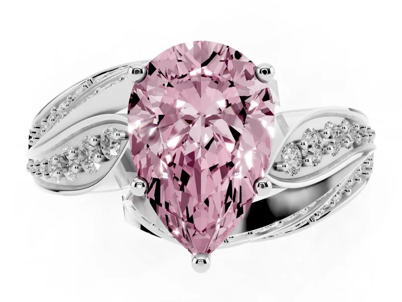 Pear-Shaped Bypass Hidden Halo Engagement Ring Setting for a Fancy Pink Lab-Grown Diamond | Graduated Pavé | White Gold