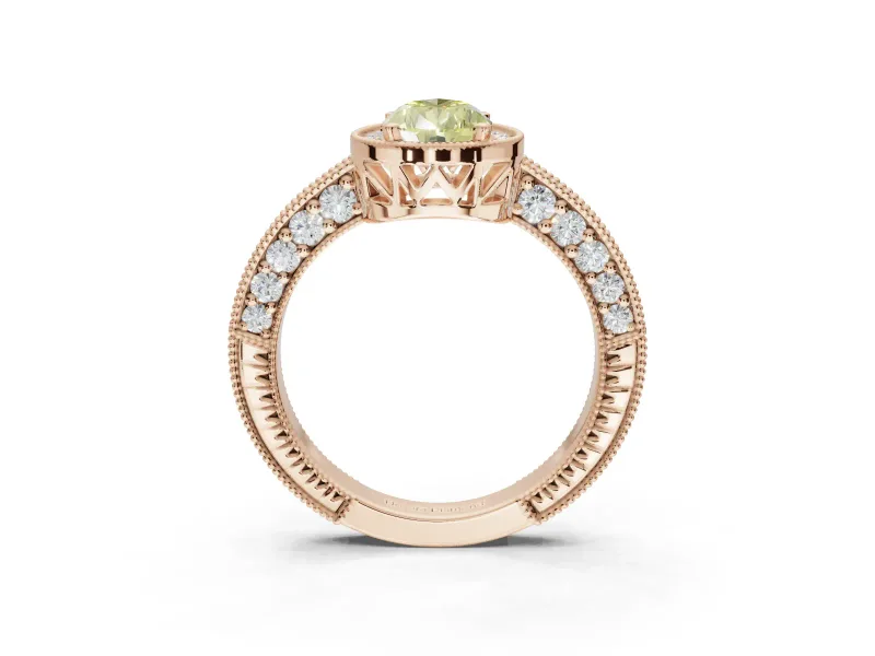 Pear-Shaped Milgrain Halo Engagement Ring Setting for a Fancy Yellow Lab-Grown Diamond | Wide Pavé Band | Rose Gold