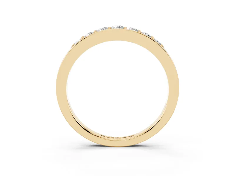 Round Lab-Grown Diamond Graduated Men's Wedding Band | Recessed Bead-Set Row | Yellow Gold