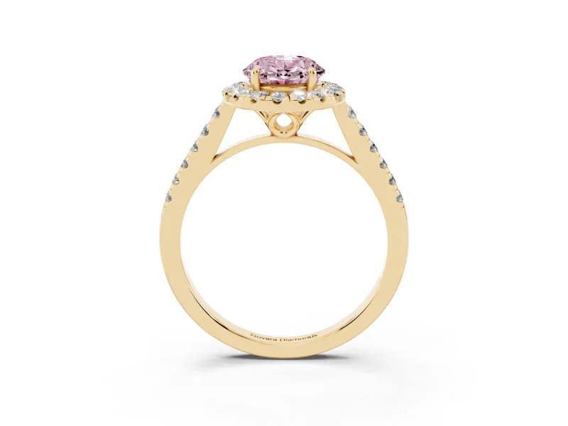 Oval Raised Halo Engagement Ring Setting for a Fancy Pink Lab-Grown Diamond | Yellow Gold