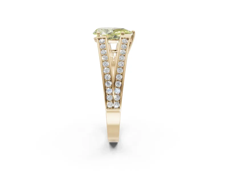 Pear-Shaped Split Shank Pavé Engagement Ring Setting for a Fancy Yellow Lab-Grown Diamond | Yellow Gold