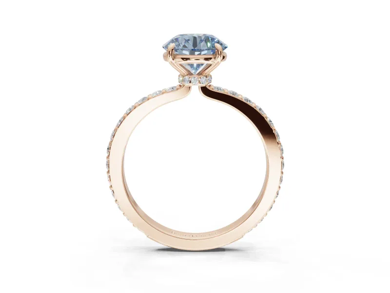 Round Pavé Engagement Ring Setting for a Fancy Blue Lab-Grown Diamond | Rose Gold - Design NV-24928