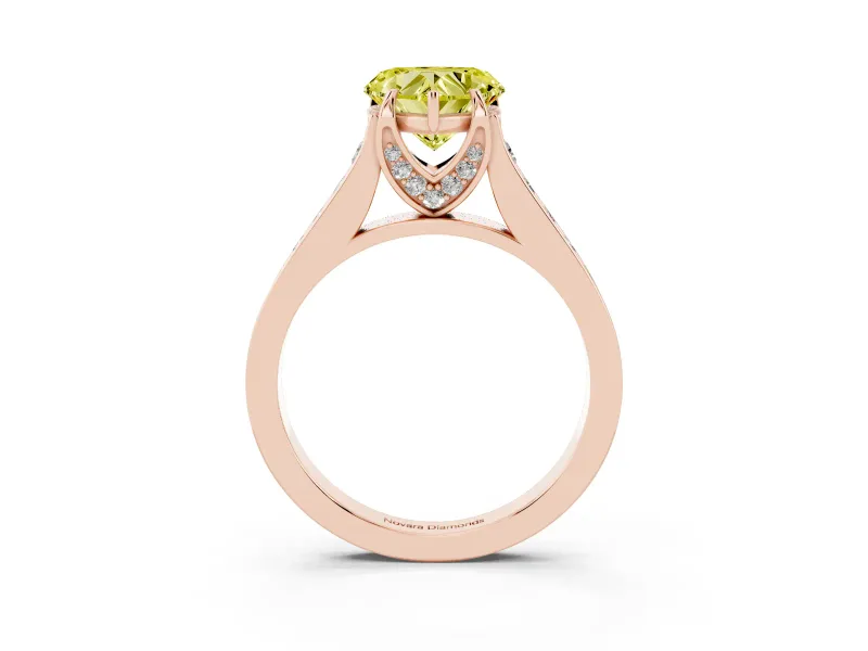 Heart-Shaped Graduated Pavé Engagement Ring Setting for a Fancy Yellow Lab-Grown Diamond | Rose Gold