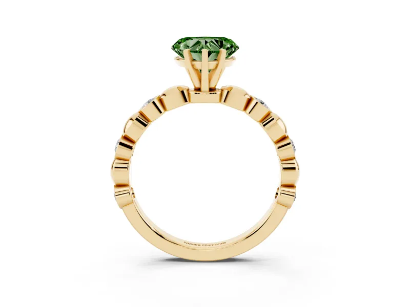 Heart-Shaped Station Engagement Ring Setting for a Fancy Green Lab-Grown Diamond | Yellow Gold