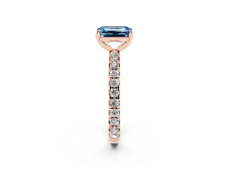 Emerald Cut Pavé Engagement Ring Setting for a Fancy Blue Lab-Grown Diamond | Rose Gold