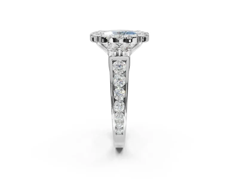 Oval Halo Engagement Ring Setting for a Fancy Blue Lab-Grown Diamond | Graduated Channel Band | Sterling Silver