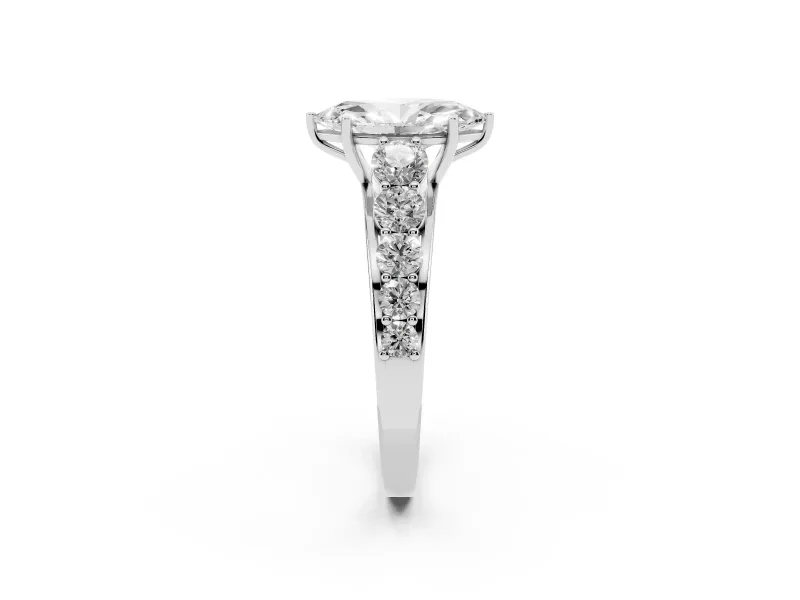 Marquise Graduated Side Stone Engagement Ring Setting | Flat Top Band | White Gold