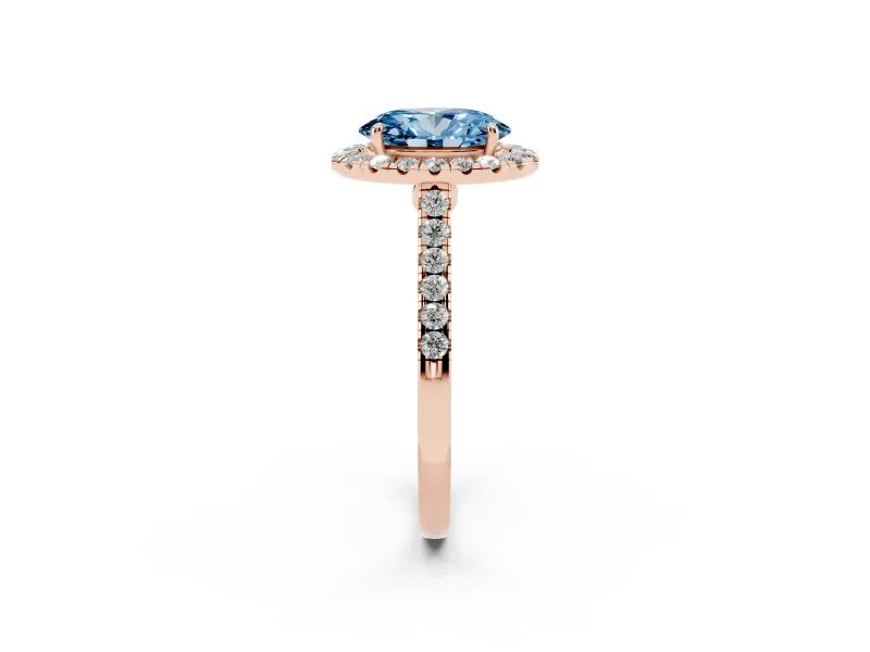 Oval Halo Engagement Ring Setting for a Fancy Blue Lab-Grown Diamond | Pave Shoulders | Rose Gold