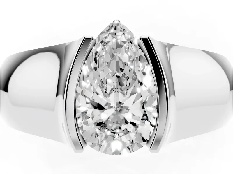 Pear-Shaped Half Bezel Solitaire Engagement Ring Setting | Wide Band | Platinum