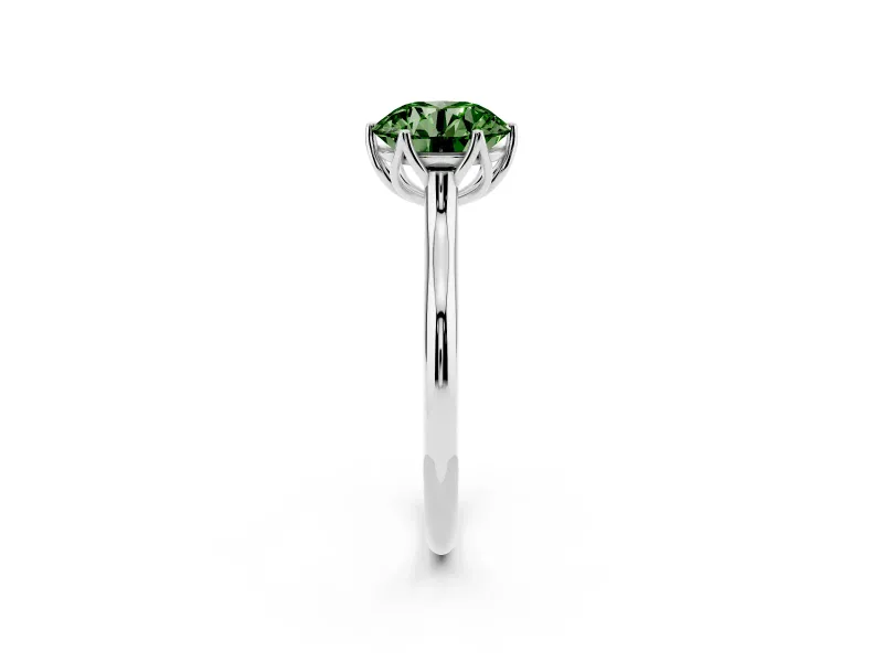 Fancy Green Round Cut Diamond Solitaire Cathedral Ring Set in White gold with Prong Setting