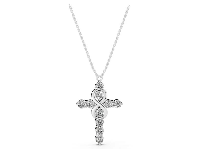 Round Lab-Grown Diamond Infinity Cross Pendant Necklace | Prong-Set Arms | White Gold