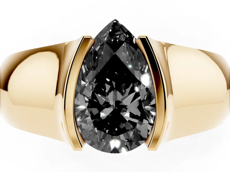Pear-Shaped Half Bezel Engagement Ring Setting for a Black Center | Wide Band | Yellow Gold