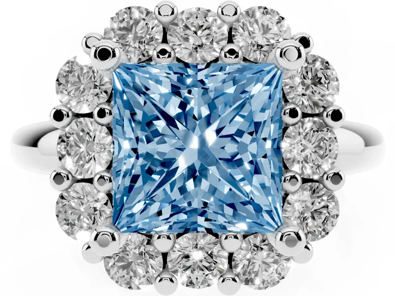 Princess Cut Halo Engagement Ring Setting for a Fancy Blue Lab-Grown Diamond | Sterling Silver - Design NV-24726