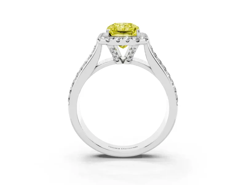 Radiant Cut Pavé Engagement Ring Setting for a Fancy Yellow Lab-Grown Diamond | Wide Three-Row Band | Sterling Silver