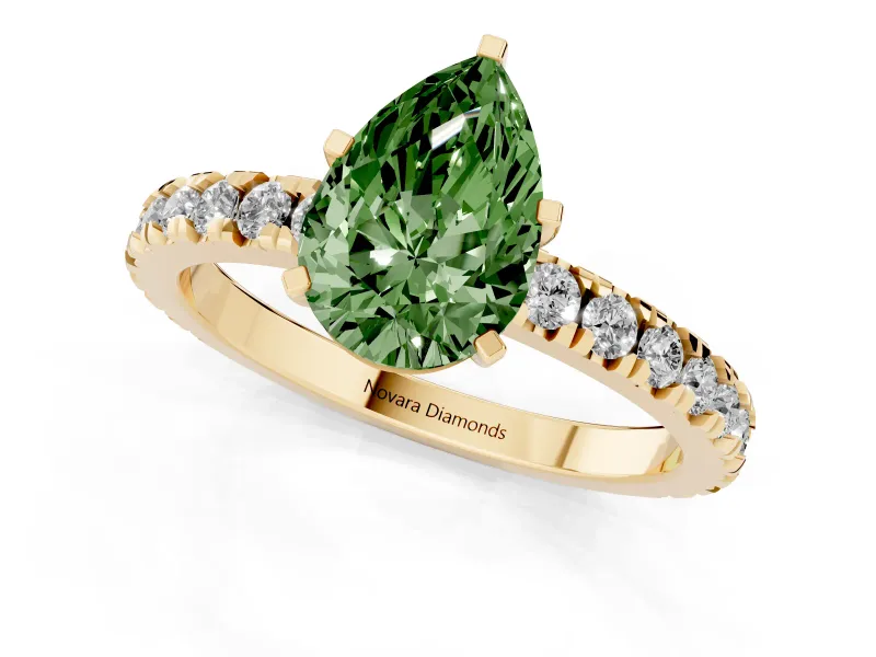 Pear-Shaped Pavé Solitaire Engagement Ring Setting for a Fancy Green Lab-Grown Diamond | Yellow Gold