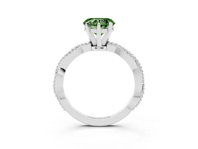 Heart-Shaped Twisted Engagement Ring Setting for a Fancy Green Lab-Grown Diamond | Beaded Twist | White Gold