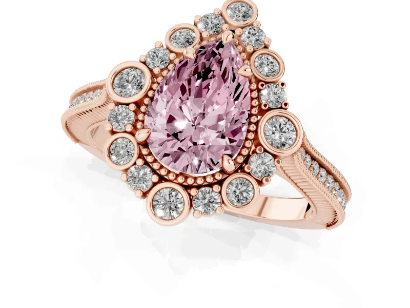 Pear-Shaped Scalloped Halo Engagement Ring Setting for a Fancy Pink Lab-Grown Diamond | Milgrain Edges | Rose Gold