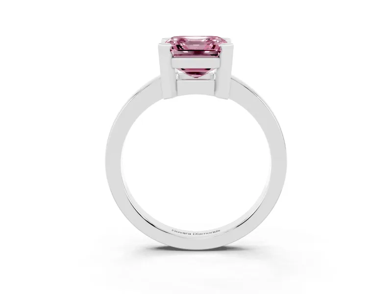 Fancy Pink Asscher Cut Diamond Solitaire Ring Set in White gold with Prong Head and Smooth Polished Band