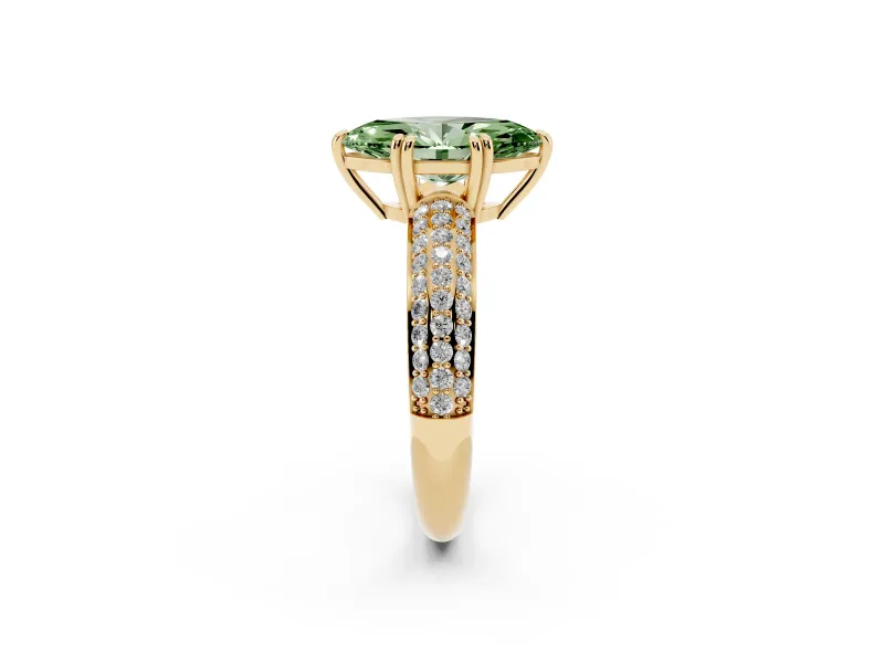 Marquise Three Row Pave Engagement Ring Setting for a Fancy Green Lab-Grown Diamond | Yellow Gold