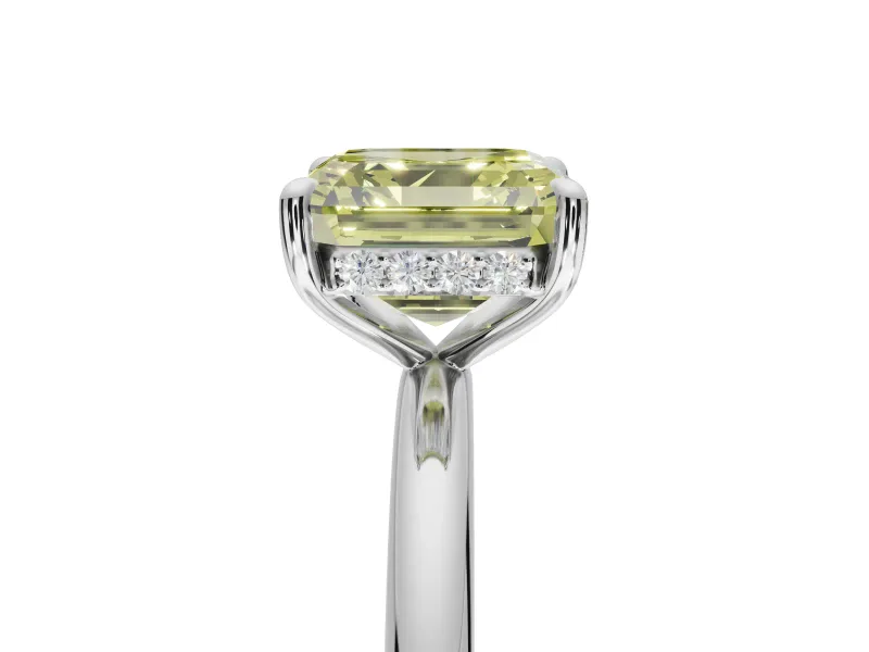 Asscher Cut Hidden Halo Ring Setting for a Fancy Yellow Lab-Grown Diamond | Sterling Silver