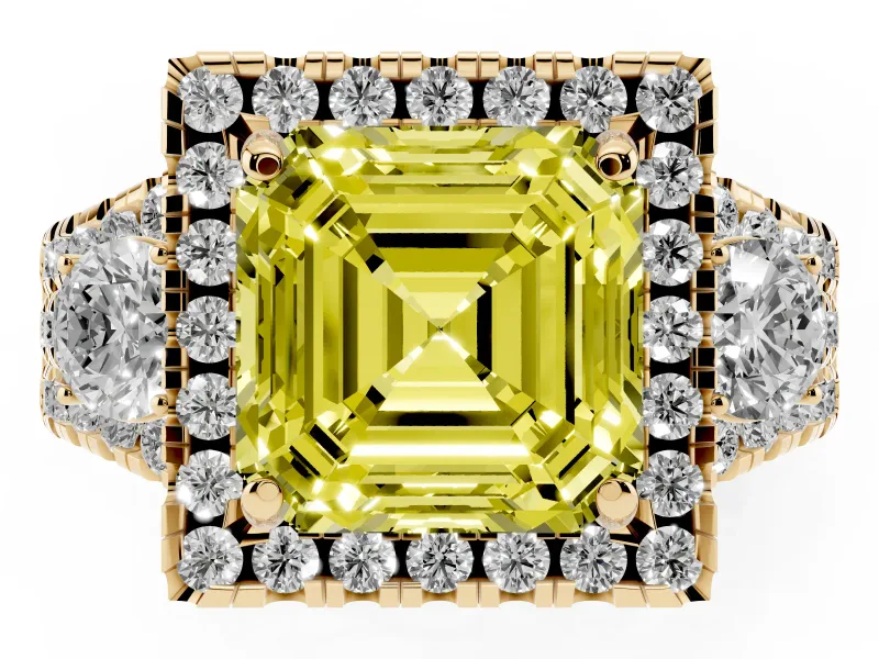 Asscher Cut Halo Engagement Ring Setting for a Fancy Yellow Lab-Grown Diamond | Yellow Gold - Design NV-24766