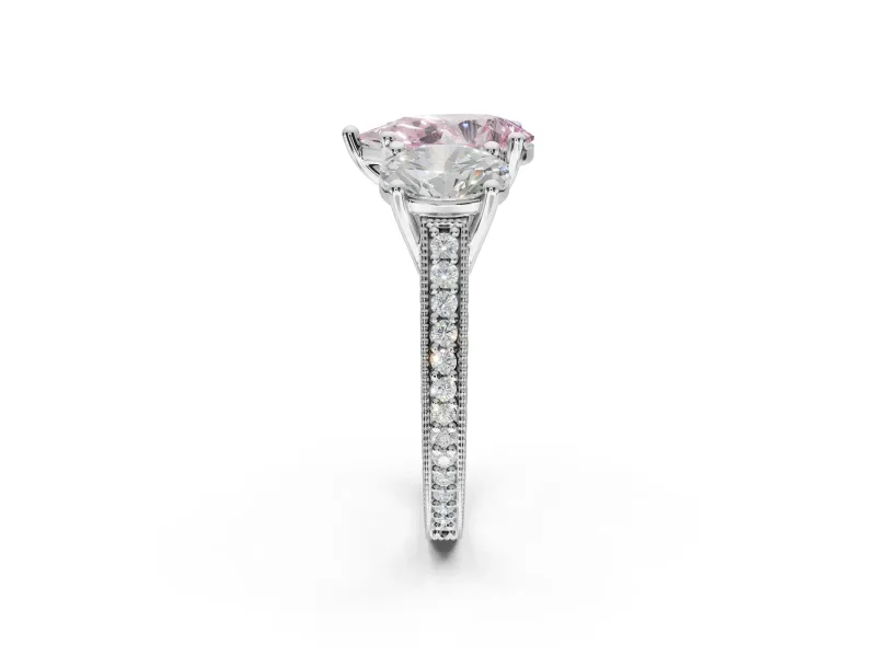Pear-Shaped Vintage Three Stone Engagement Ring Setting for a Fancy Pink Lab-Grown Diamond | Sterling Silver