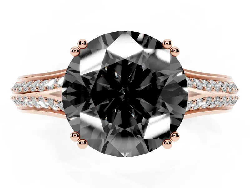 Round Pavé Split Shank Engagement Ring Setting for a Black Center | Double Claw Prongs | Rose Gold