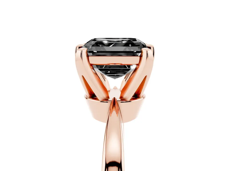 Fancy Black Asscher Cut Diamond Solitaire Engagement Ring Set in Rose gold with Slim Tapered Solitaire Band