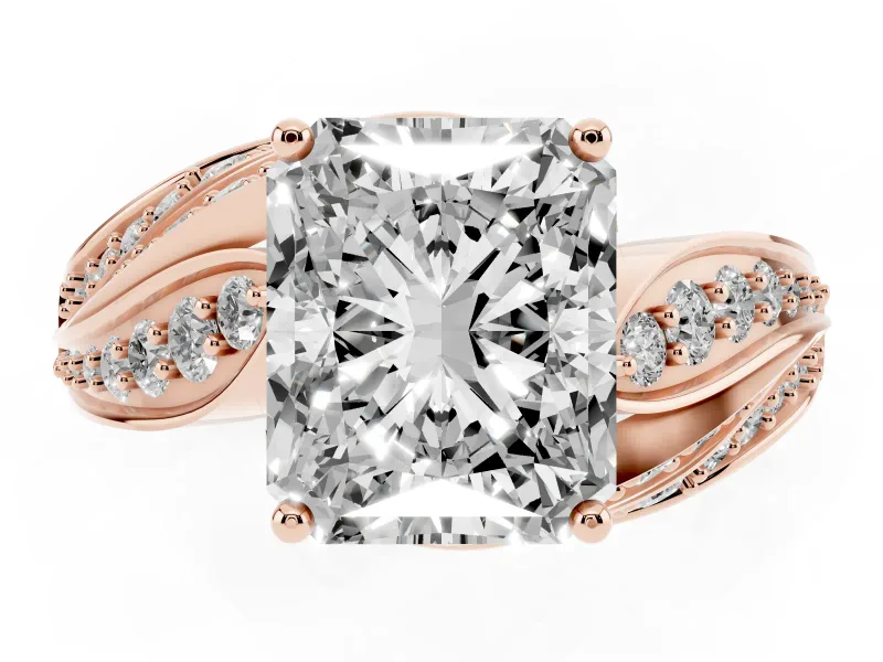 Radiant Cut Bypass Hidden Halo Engagement Ring Setting | Graduated Pavé | Rose Gold