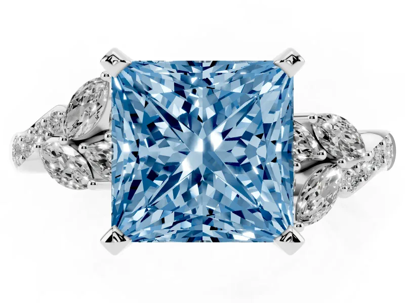 Princess Cut Floral Engagement Ring Setting for a Fancy Blue Lab-Grown Diamond | Platinum