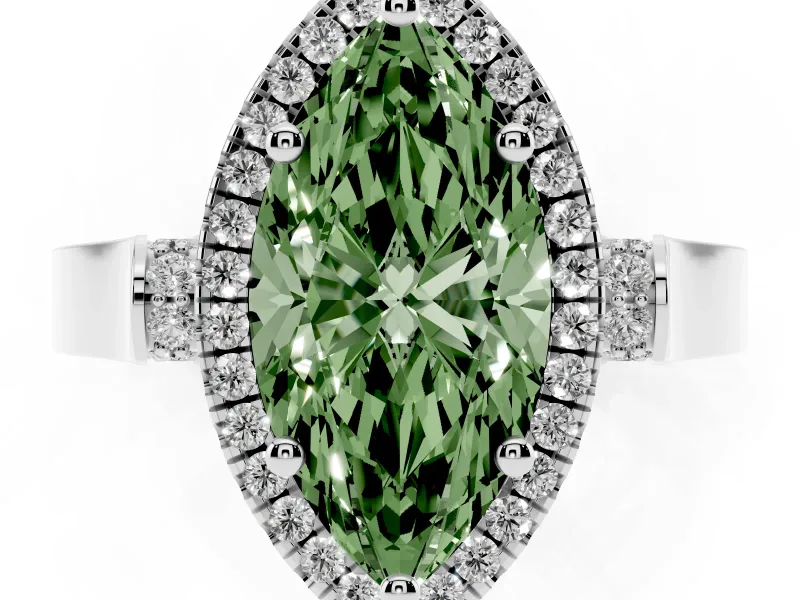Marquise Halo Engagement Ring Setting for a Fancy Green Lab-Grown Diamond | Pavé Panel Shoulders | White Gold