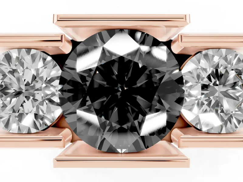 Round Channel-Set Three Stone Engagement Ring Setting for a Black Center | Rose Gold
