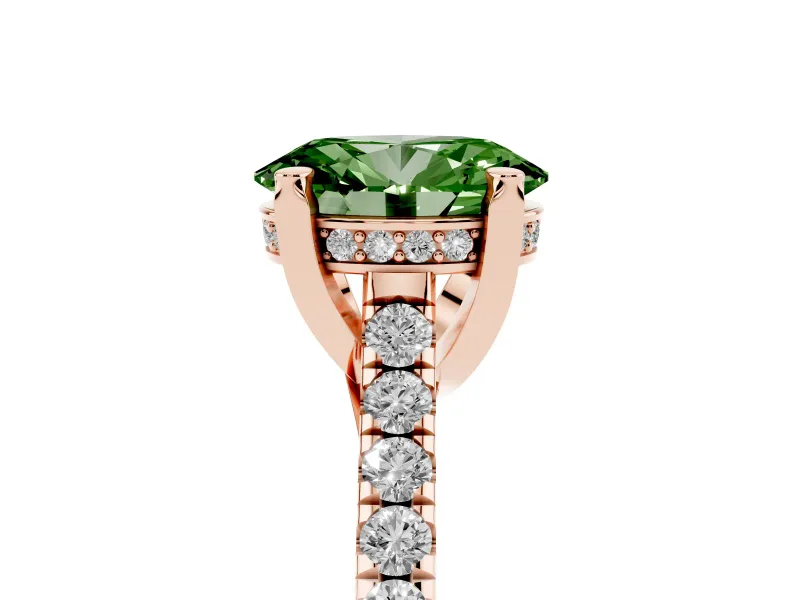 Oval Hidden Halo Pave Engagement Ring Setting for a Fancy Green Lab-Grown Diamond | Claw Prongs | Rose Gold