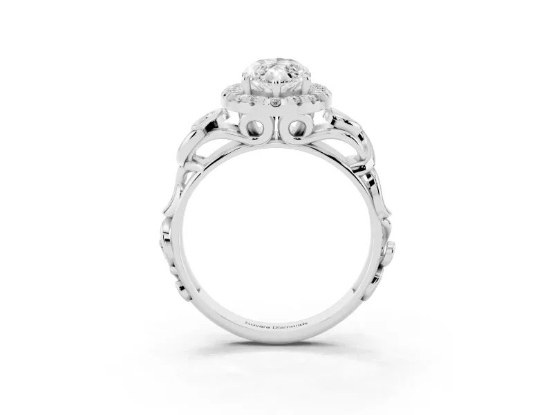 Marquise Cut Diamond Halo Ring Set in Silver with Scrollwork Band and Prong Setting