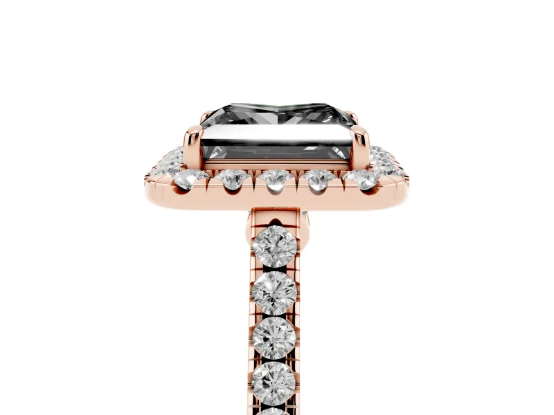 Princess Cut Halo Engagement Ring Setting for a Black Center | Pavé Shoulders | Rose Gold