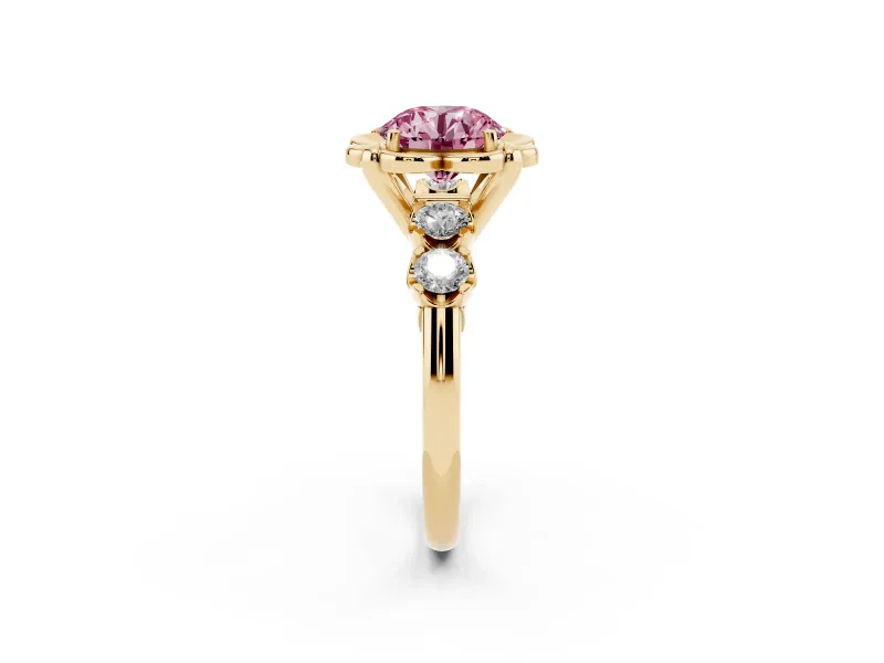 Round Floral Engagement Ring Setting for a Fancy Pink Lab-Grown Diamond | Petal Frame | Yellow Gold