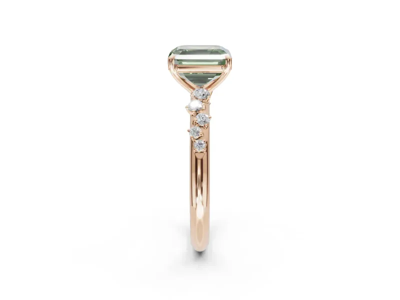 Asscher Cut Graduated Solitaire Engagement Ring Setting for a Fancy Green Lab-Grown Diamond | Rose Gold