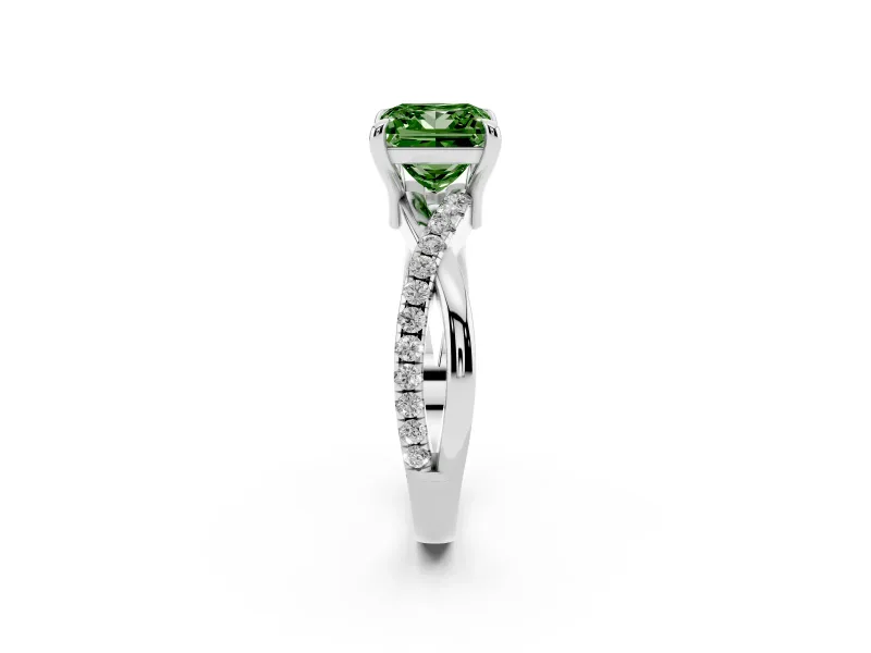 Princess Cut Twist Engagement Ring Setting for a Fancy Green Lab-Grown Diamond | Platinum