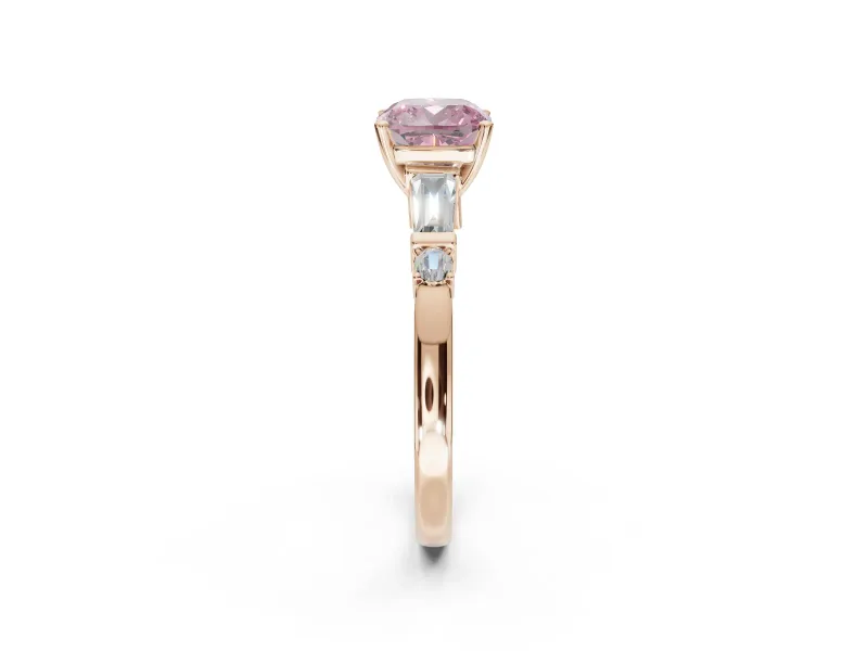 Cushion Cut Tapered Baguette Engagement Ring Setting for a Fancy Pink Lab-Grown Diamond | Rose Gold