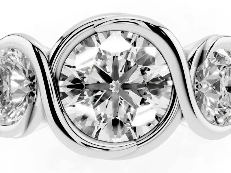 Round Cut Diamond Three-Stone Wave Ring Set in Silver with Bezel Setting