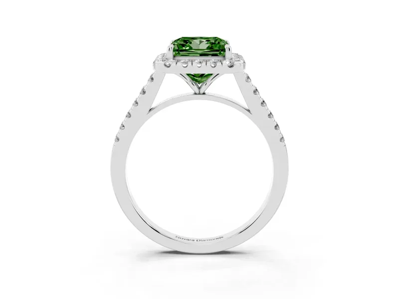 Princess Cut Halo Engagement Ring Setting for a Fancy Green Lab-Grown Diamond | Pave Shoulders | Platinum