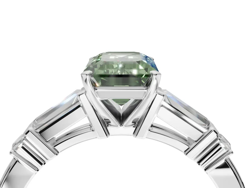 Emerald Cut Tapered Baguette Engagement Ring Setting for a Fancy Green Lab-Grown Diamond | Platinum