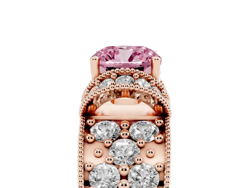 Cushion Cut Vintage Pave Engagement Ring Setting for a Fancy Pink Lab-Grown Diamond | Milgrain Edges | Rose Gold