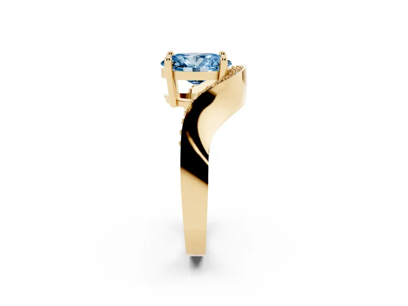 Oval Bypass Engagement Ring Setting for a Fancy Blue Lab-Grown Diamond | Pavé Ribbon | Yellow Gold