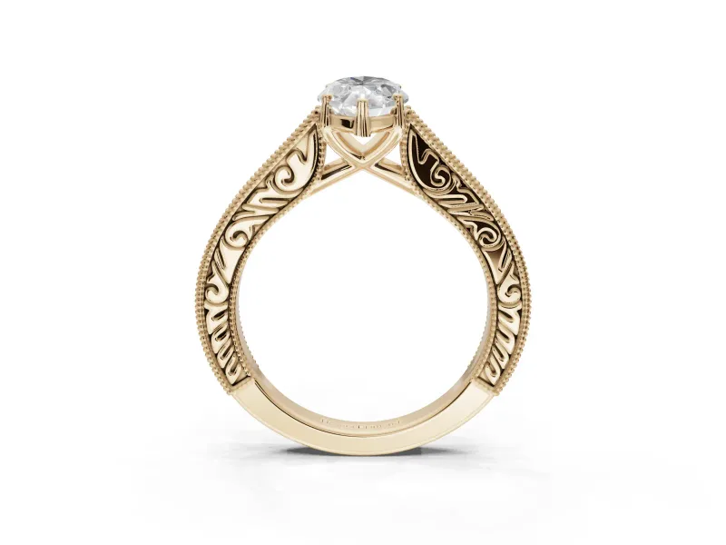 Marquise Vintage Engraved Pavé Engagement Ring Setting | Milgrain Edges | Yellow Gold