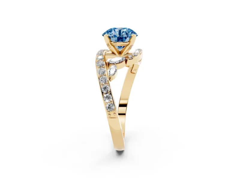 Round Bypass Engagement Ring Setting for a Fancy Blue Lab-Grown Diamond | Yellow Gold