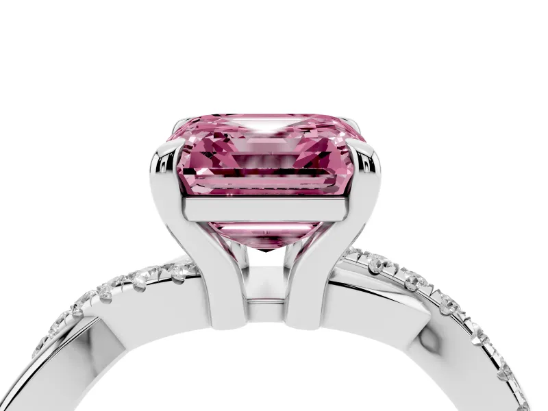 Asscher Cut Twist Engagement Ring Setting for a Fancy Pink Lab-Grown Diamond | Platinum