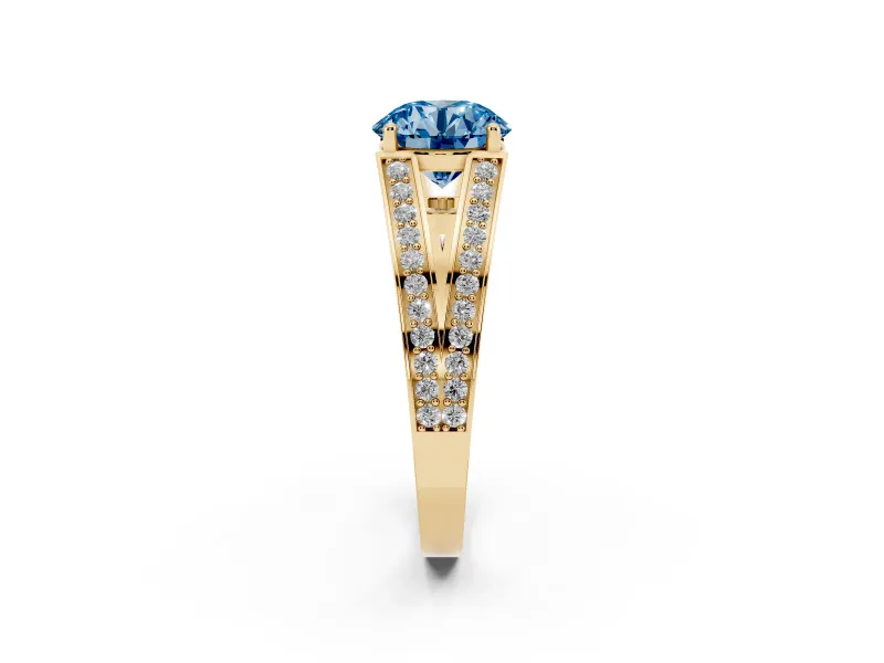 Round Split Shank Pavé Engagement Ring Setting for a Fancy Blue Lab-Grown Diamond | Yellow Gold